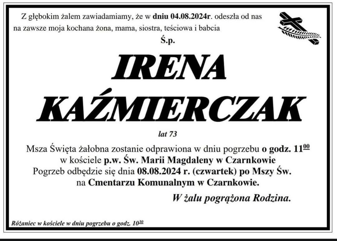 Kondolencje — Irena Kaźmierczak