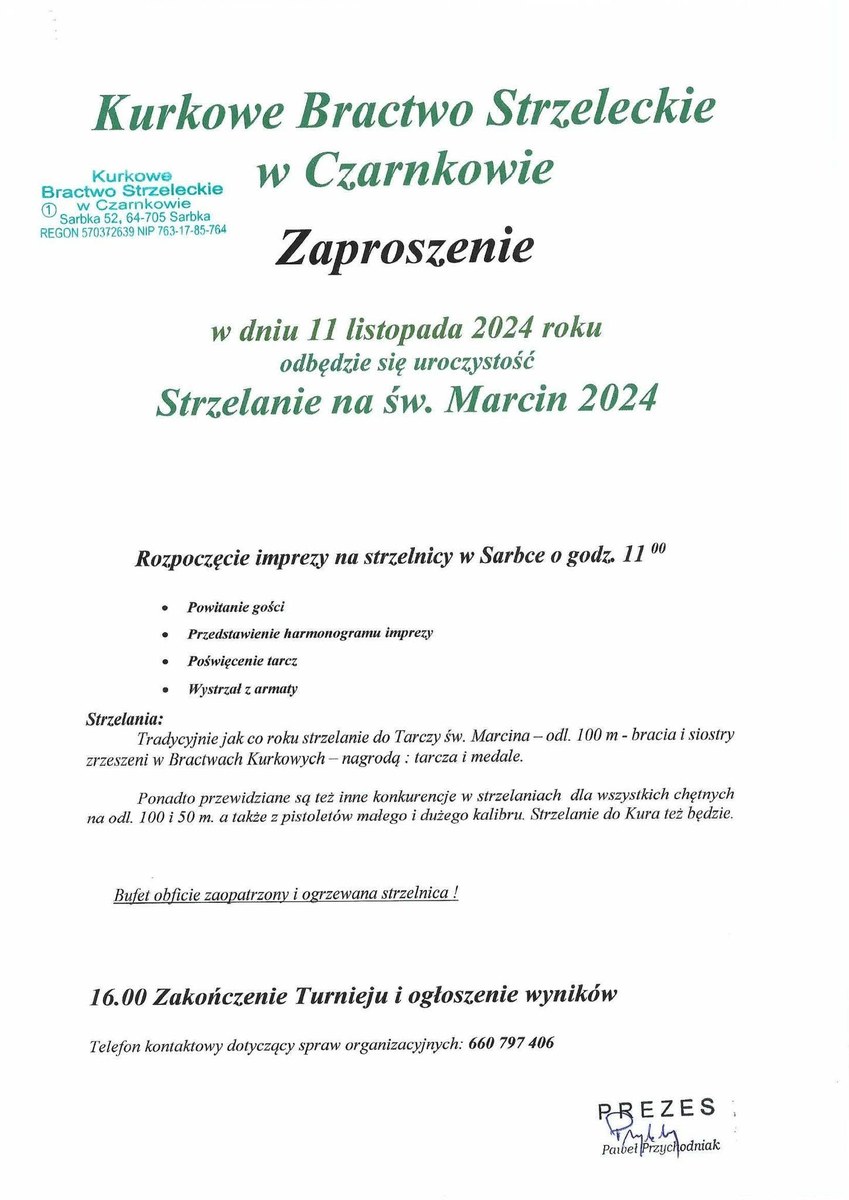 Zaproszenie na Turniej „Na Święty Marcin” 2024