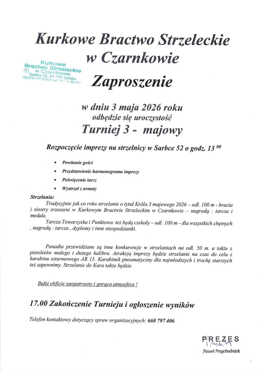 Zapraszamy!!! Udział w Turnieju dla Braci Kurkowych i dla Wszystkich amatorów