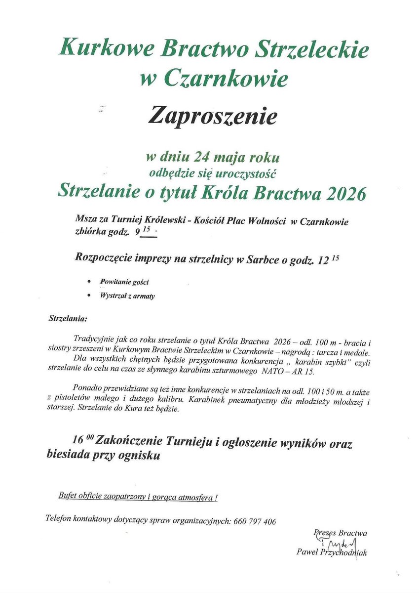 Zapraszamy na Turniej o Tytuł Króla KBS Czarnków A.D. 2026r